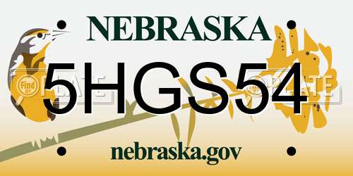 5HGS54 Nebraska License Plate