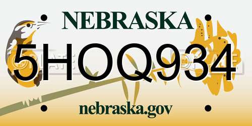 5HOQ934 Nebraska License Plate