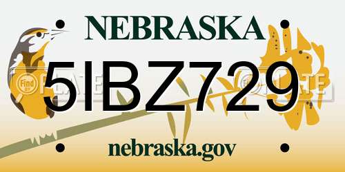 5IBZ729 Nebraska License Plate