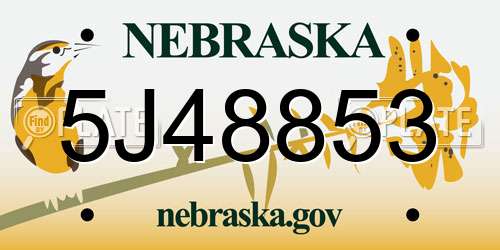 5J48853 Nebraska License Plate