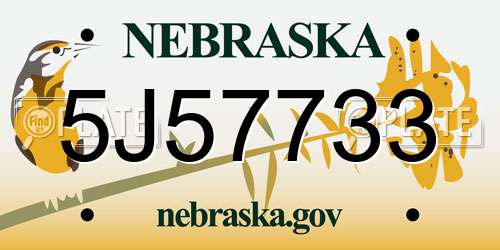 5J57733 Nebraska License Plate
