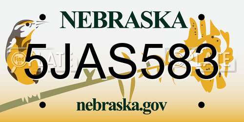 5JAS583 Nebraska License Plate