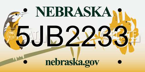 5JB2233 Nebraska License Plate