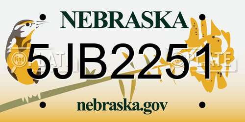 5JB2251 Nebraska License Plate