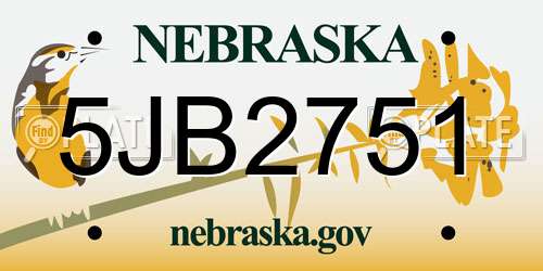 5JB2751 Nebraska License Plate