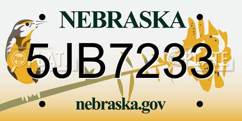 5JB7233 Nebraska License Plate
