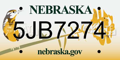 5JB7274 Nebraska License Plate