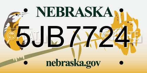 5JB7724 Nebraska License Plate