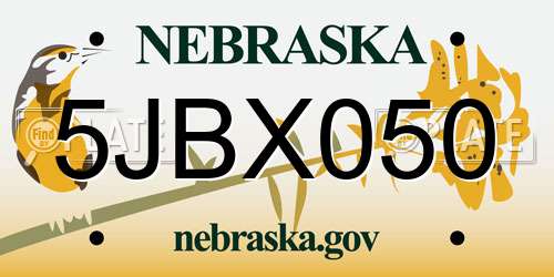5JBX050 Nebraska License Plate