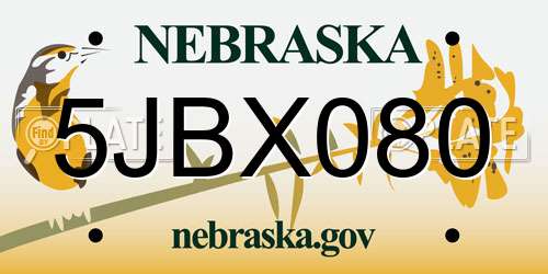 5JBX080 Nebraska License Plate