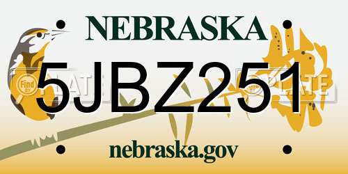 5JBZ251 Nebraska License Plate