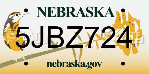 5JBZ724 Nebraska License Plate