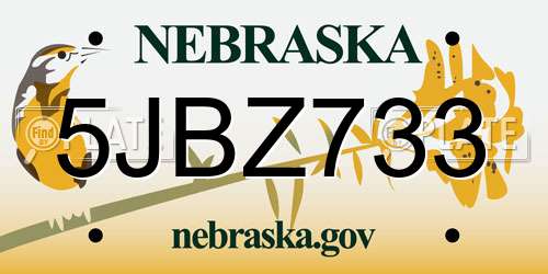 5JBZ733 Nebraska License Plate
