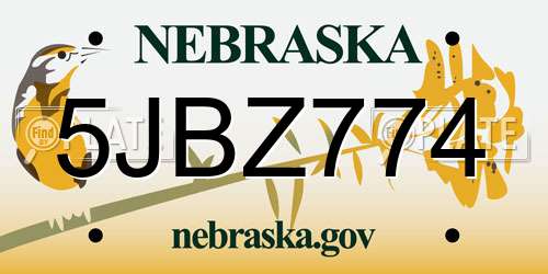 5JBZ774 Nebraska License Plate