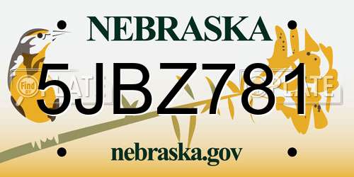 5JBZ781 Nebraska License Plate