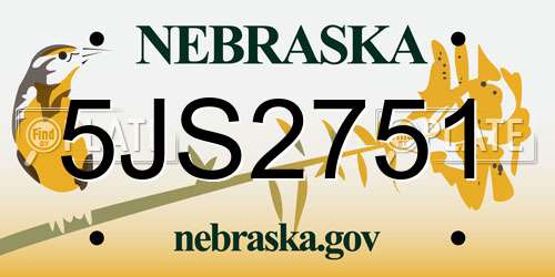 5JS2751 Nebraska License Plate
