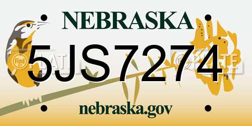 5JS7274 Nebraska License Plate