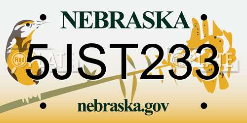 5JST233 Nebraska License Plate