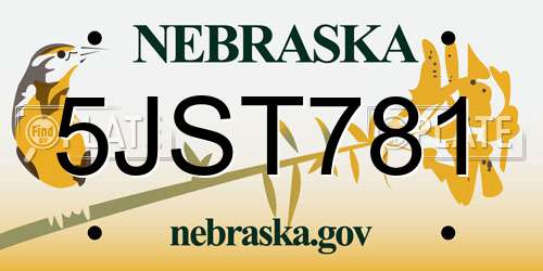 5JST781 Nebraska License Plate