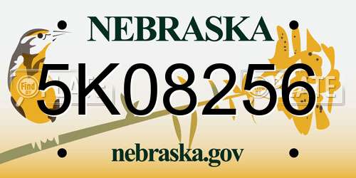 5K08256 Nebraska License Plate