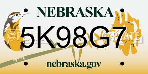5K98G7 Nebraska License Plate