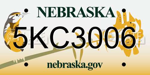 5KC3006 Nebraska License Plate