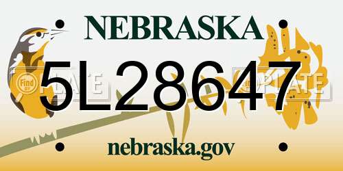5L28647 Nebraska License Plate