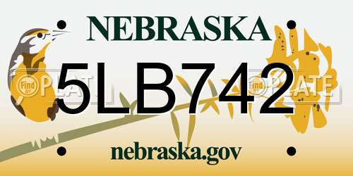 5LB742 Nebraska License Plate