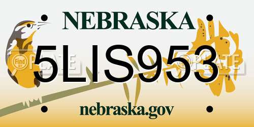 5LIS953 Nebraska License Plate
