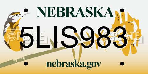 5LIS983 Nebraska License Plate