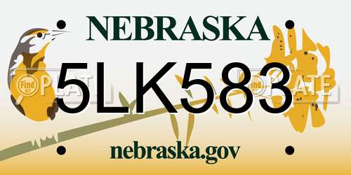 5LK583 Nebraska License Plate