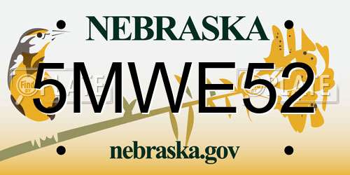 5MWE52 Nebraska License Plate