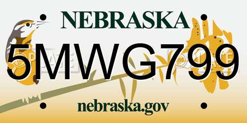 5MWG799 Nebraska License Plate
