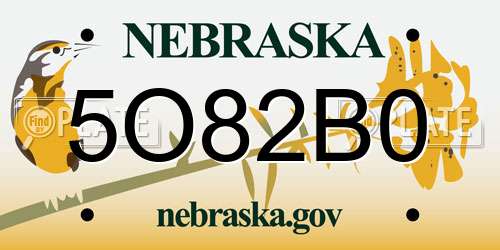 5O82B0 Nebraska License Plate