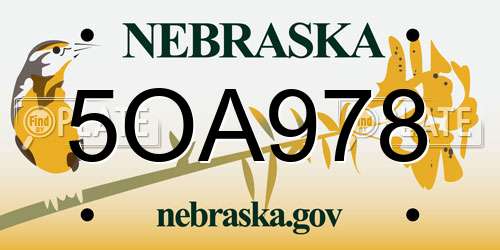 5OA978 Nebraska License Plate