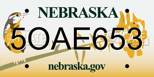 5OAE653 Nebraska License Plate