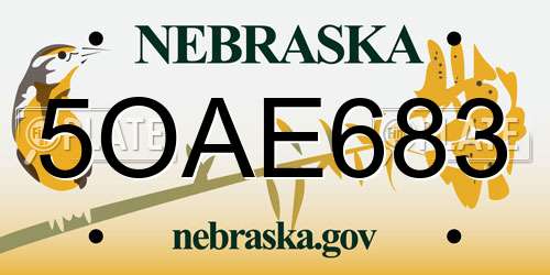 5OAE683 Nebraska License Plate