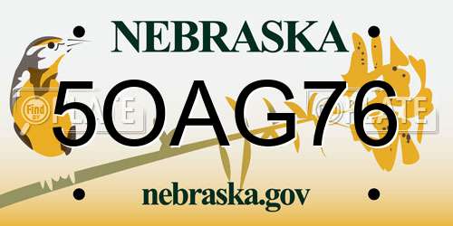 5OAG76 Nebraska License Plate