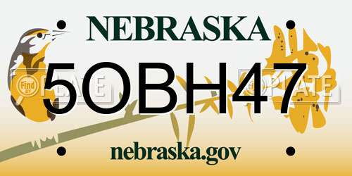 5OBH47 Nebraska License Plate