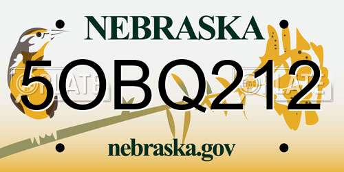 5OBQ212 Nebraska License Plate