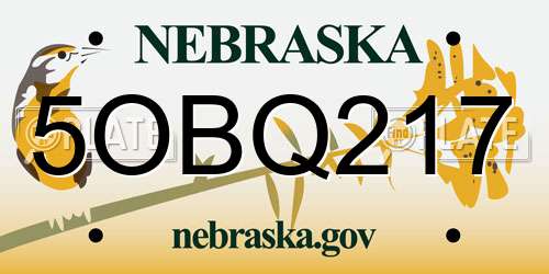 5OBQ217 Nebraska License Plate
