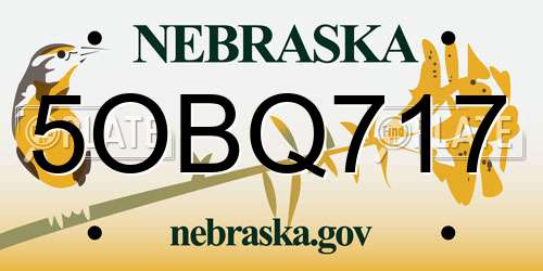 5OBQ717 Nebraska License Plate