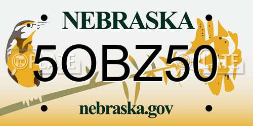 5OBZ50 Nebraska License Plate