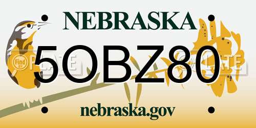 5OBZ80 Nebraska License Plate