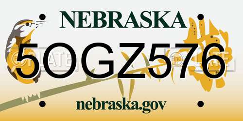 5OGZ576 Nebraska License Plate