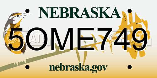 5OME749 Nebraska License Plate