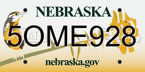 5OME928 Nebraska License Plate