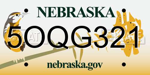 5OQG321 Nebraska License Plate