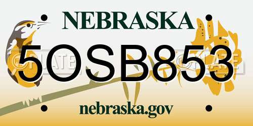 5OSB853 Nebraska License Plate