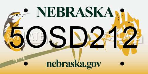 5OSD212 Nebraska License Plate
